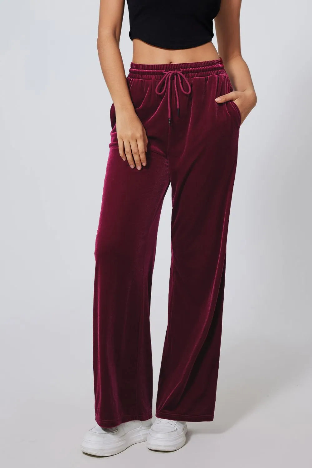 Wide-Leg Active Pants with Drawstring Waist