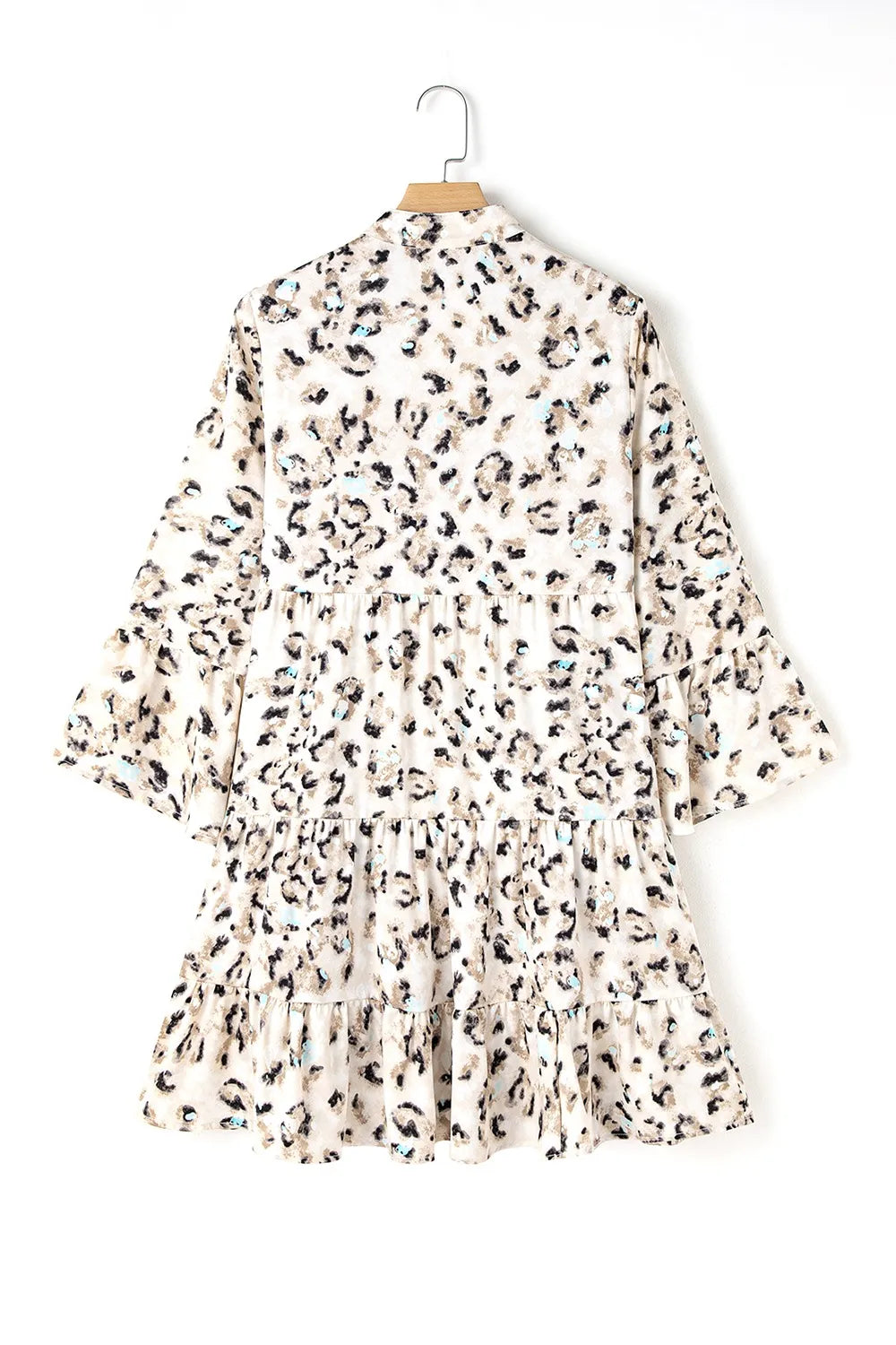 Leopard Print Buttoned Tiered Ruffle Dress