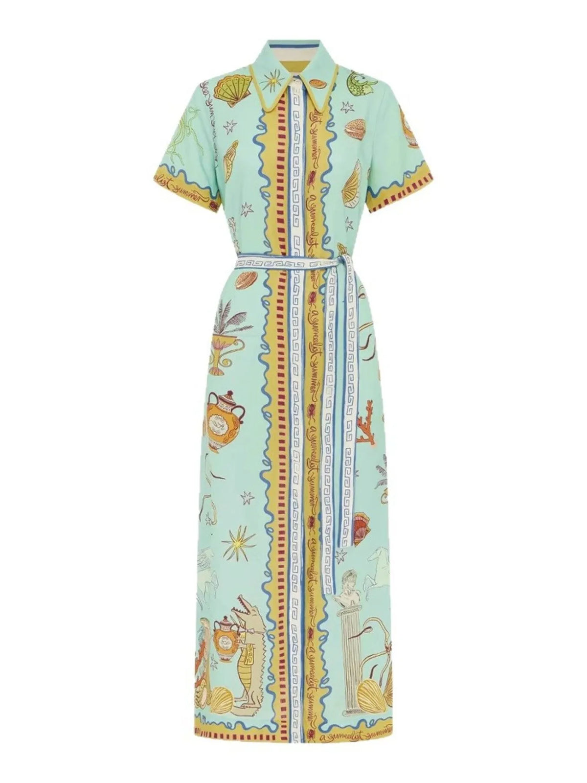 Multicolor Short Sleeve Maxi Shirt Dress