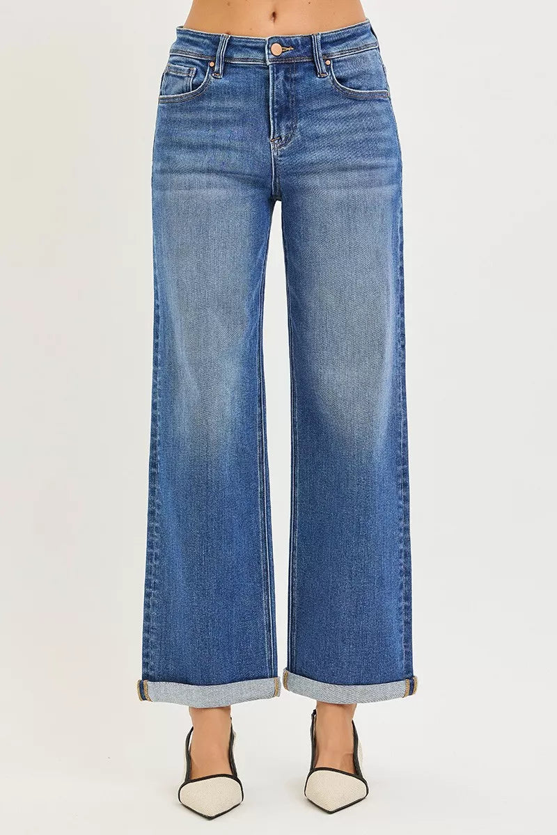 Risen Relaxed Fit Ankle Straight Jeans in Medium Wash