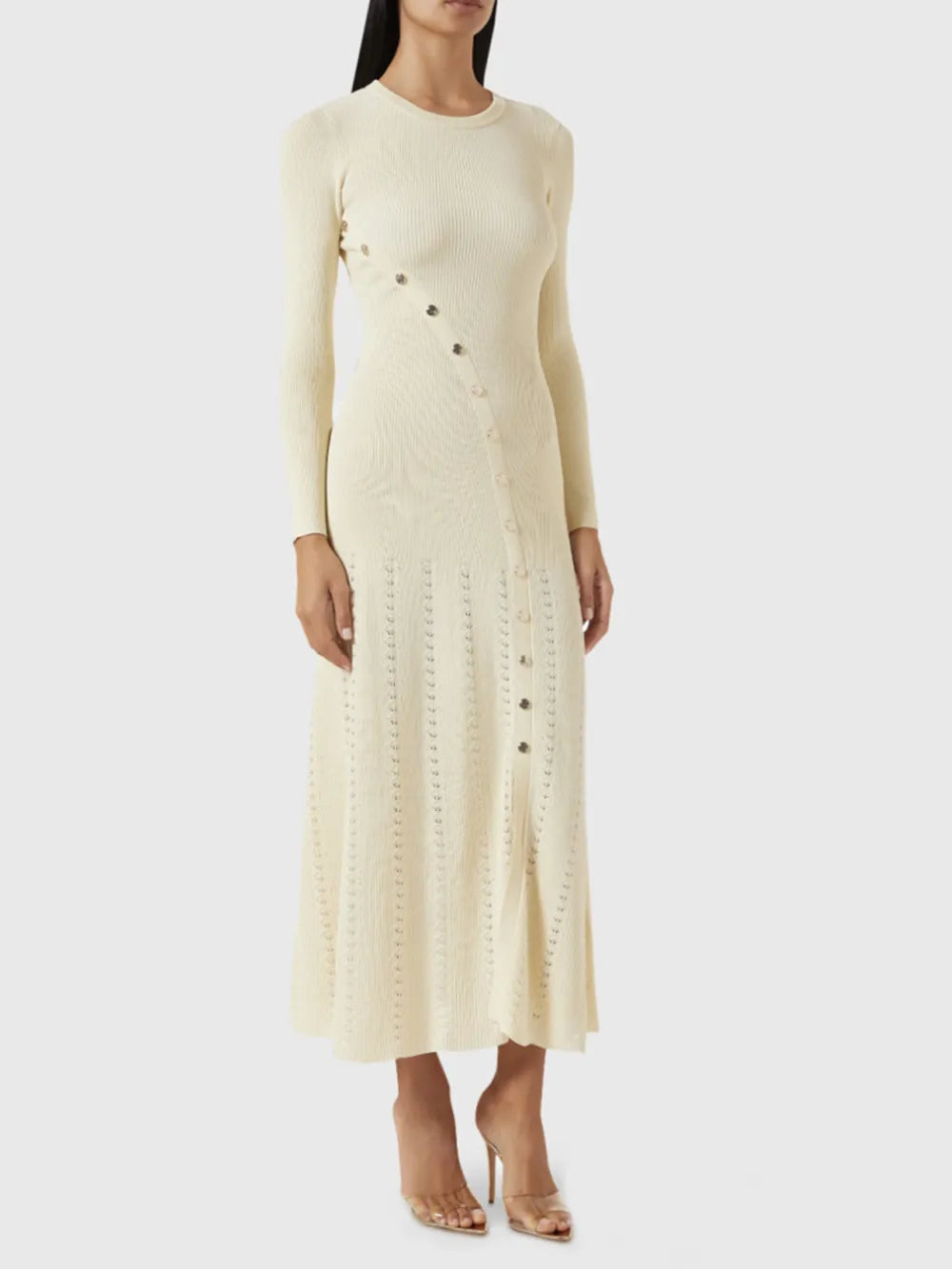 Openwork Round Neck Sweater Dress