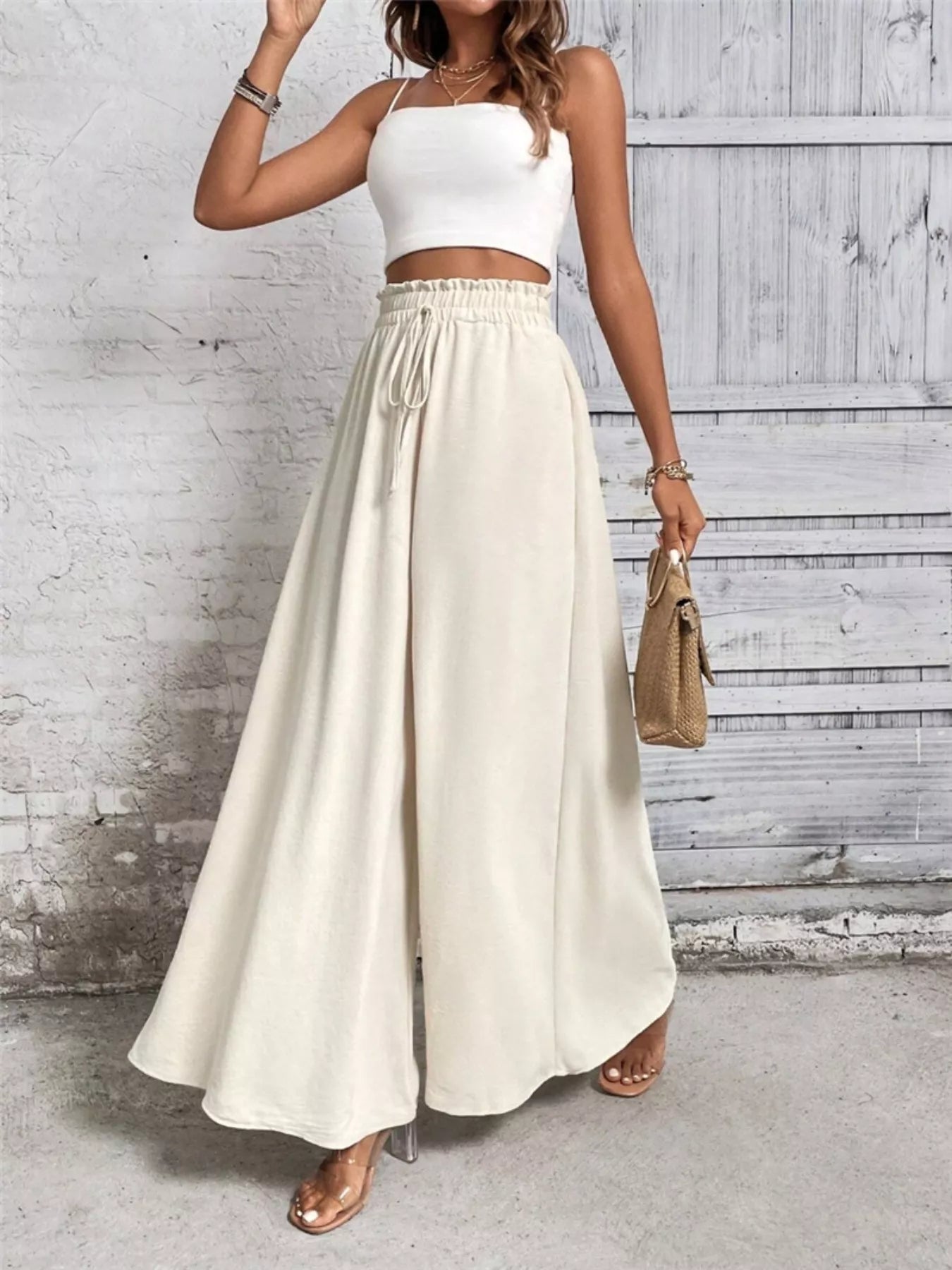 Wide Leg Drawstring Waist Pants