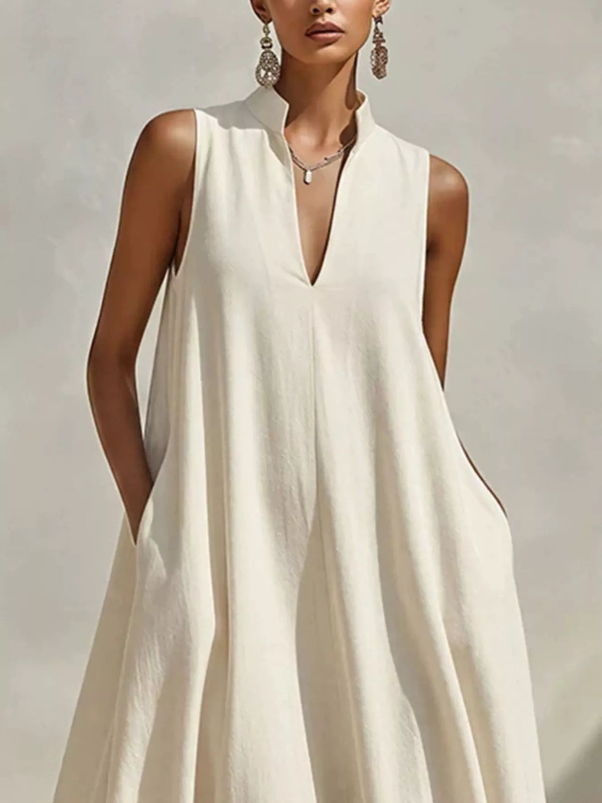 Sleeveless Maxi Dress with Side Pockets