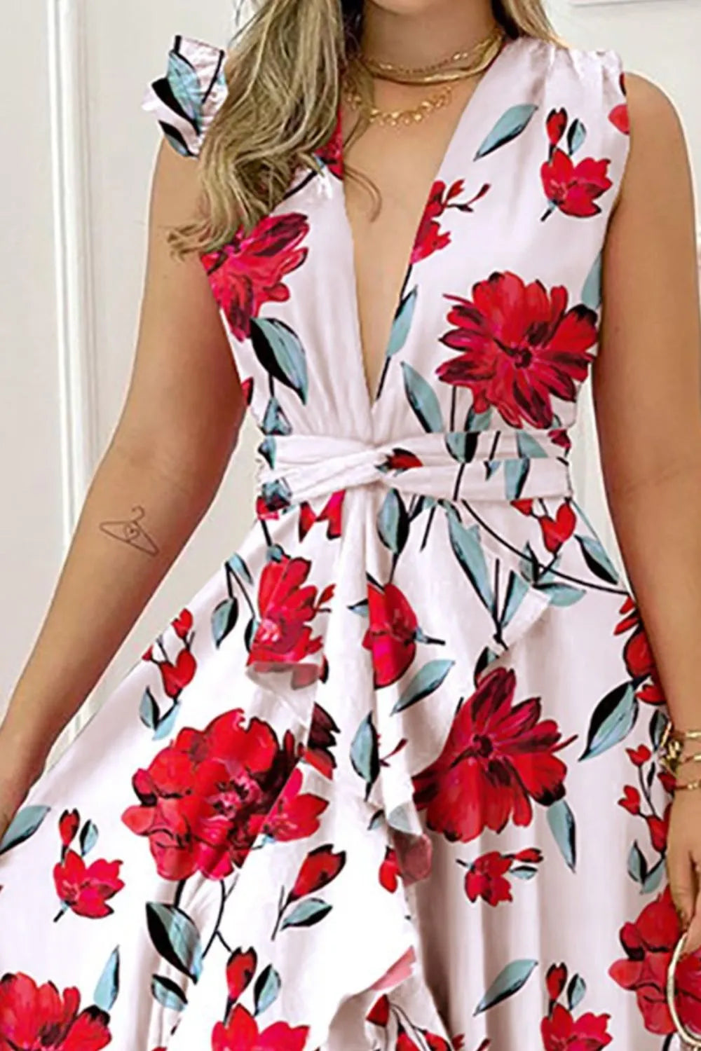 Ruffled Plunge Neck Maxi Dress