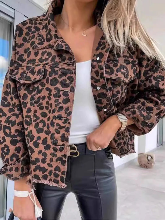 Leopard Print Denim Jacket by Ease Mee