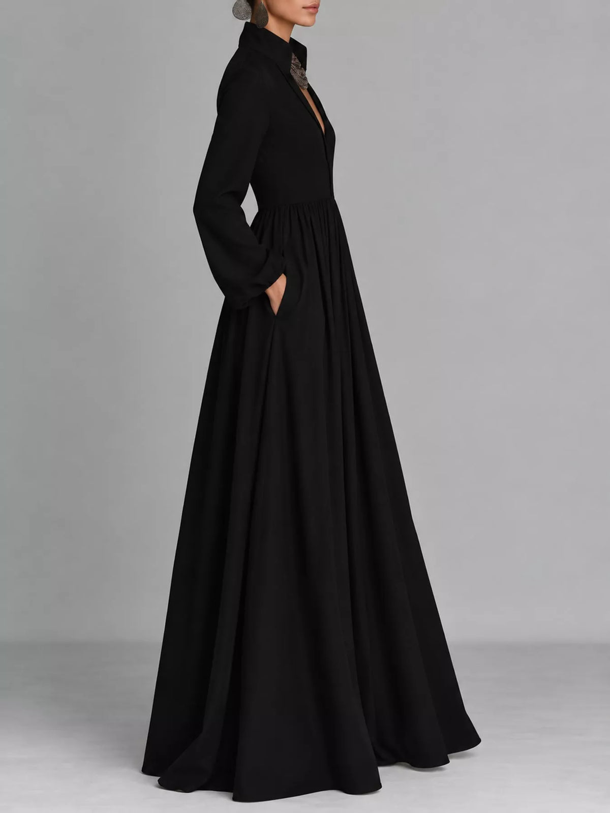 Long-Sleeve Button Front Maxi Dress
