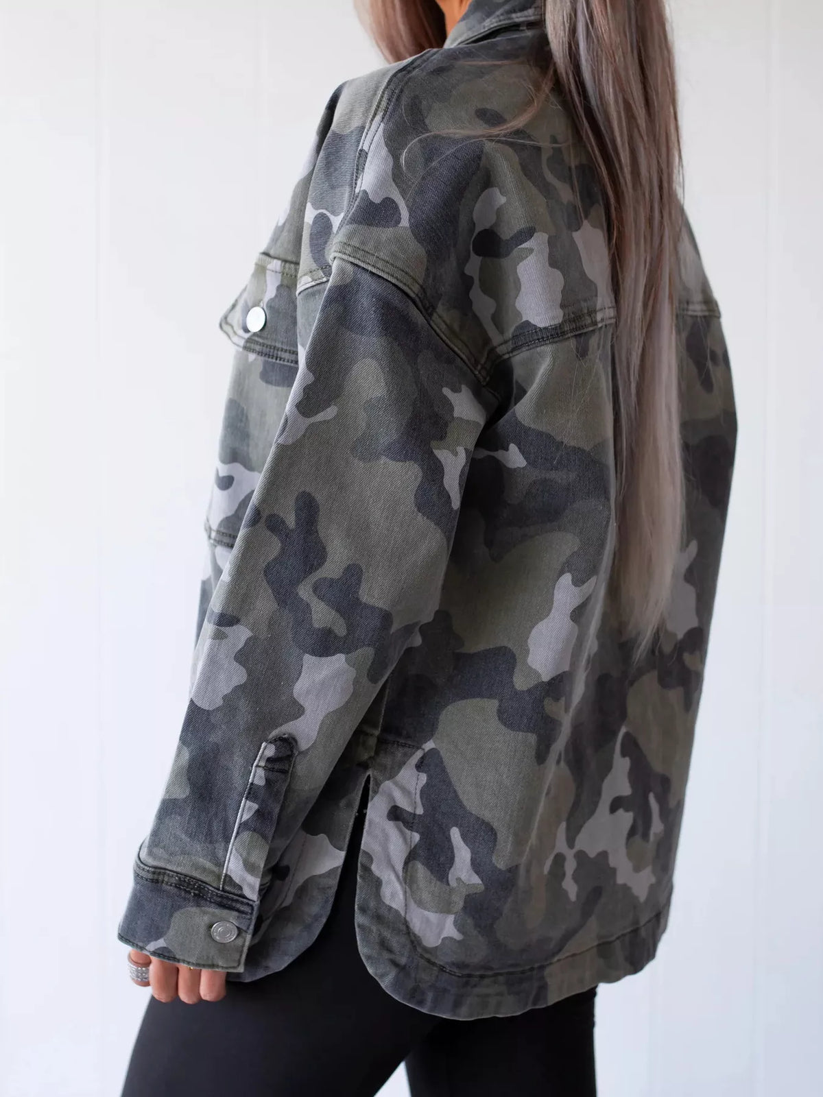 Green Camouflage Print Denim Jacket