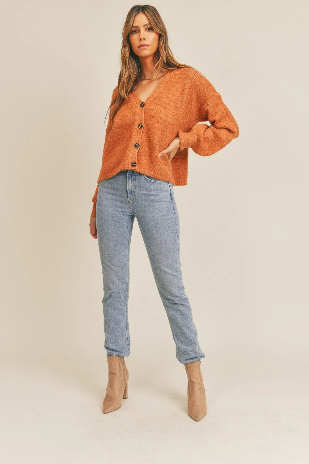 Button-Down Sweater Cardigan in Rust