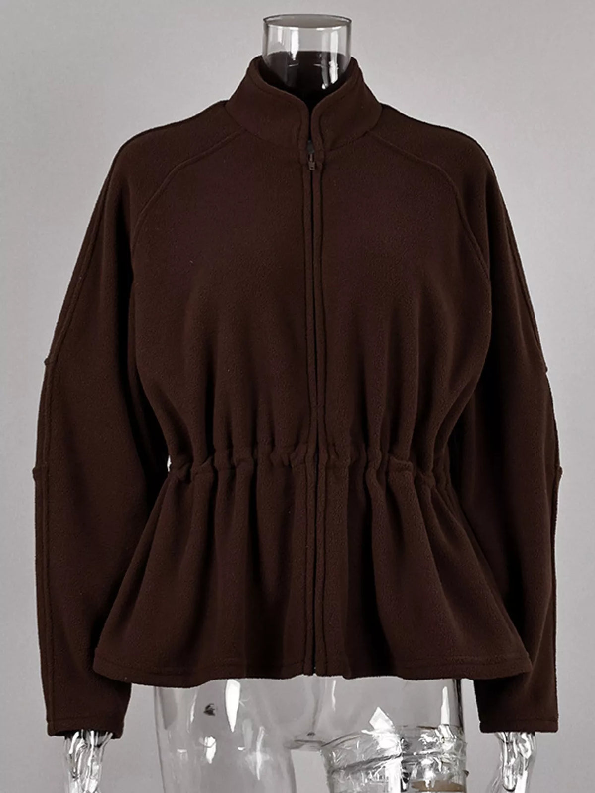 Drawstring Fleece Zip-Up Jacket