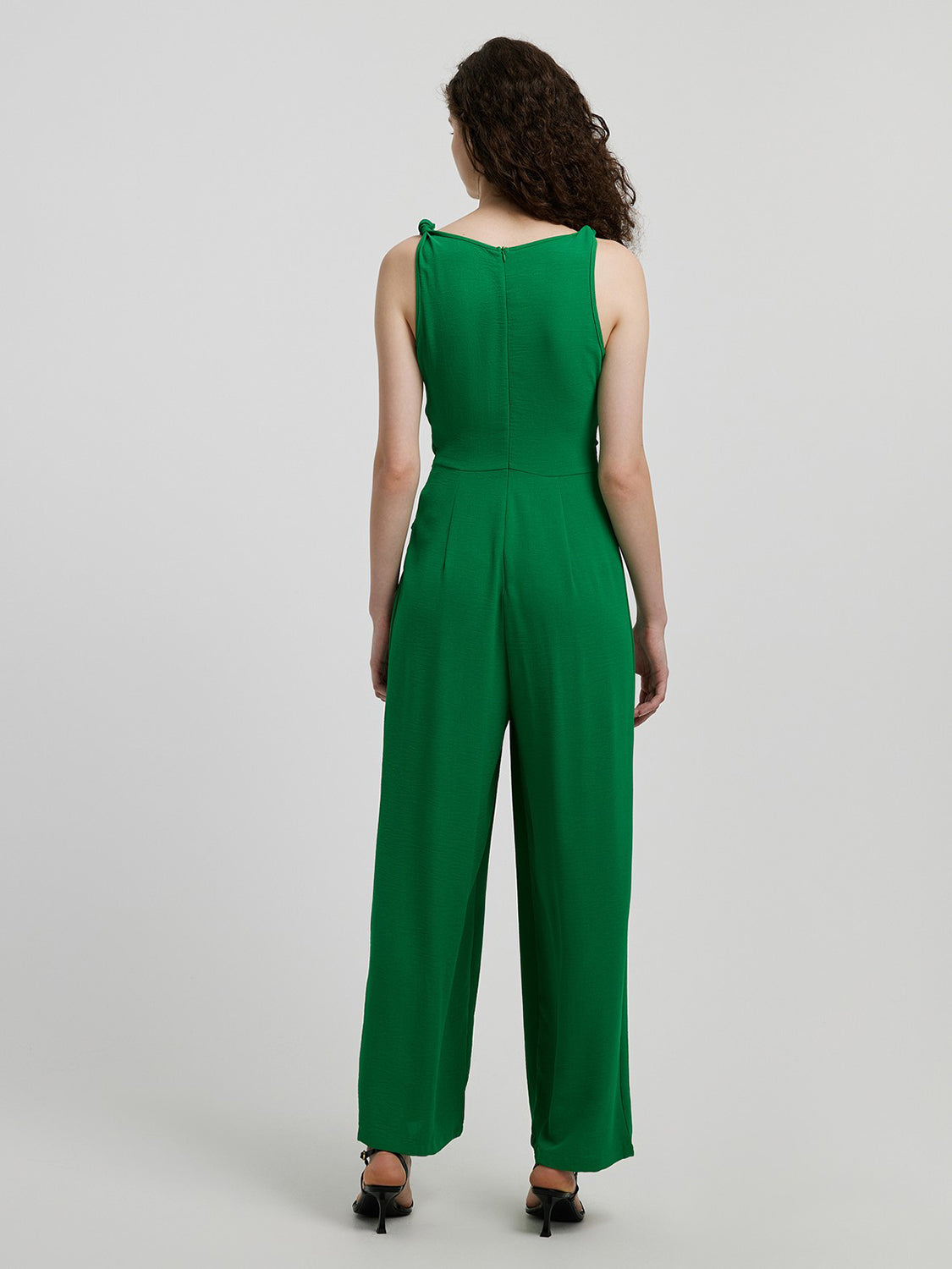 Knot Detail Tie-Front Jumpsuit in Mid Green