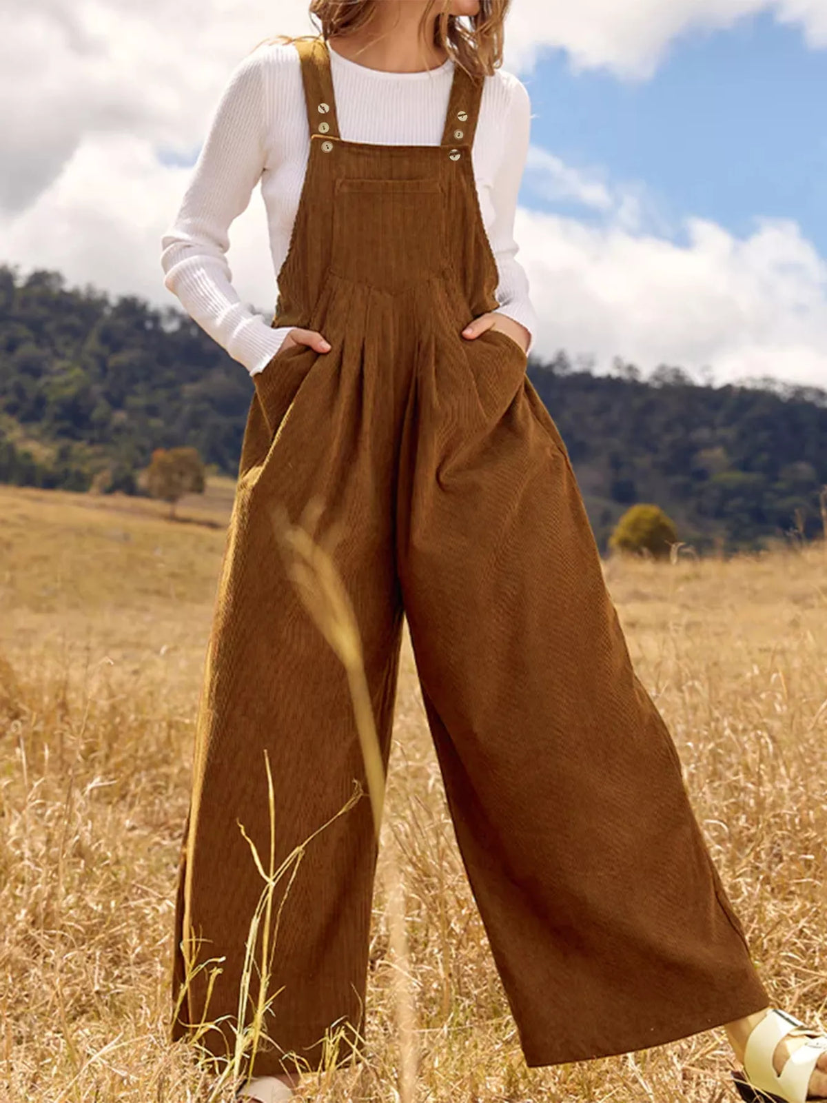 Front Ruched Wide-Leg Jumpsuit