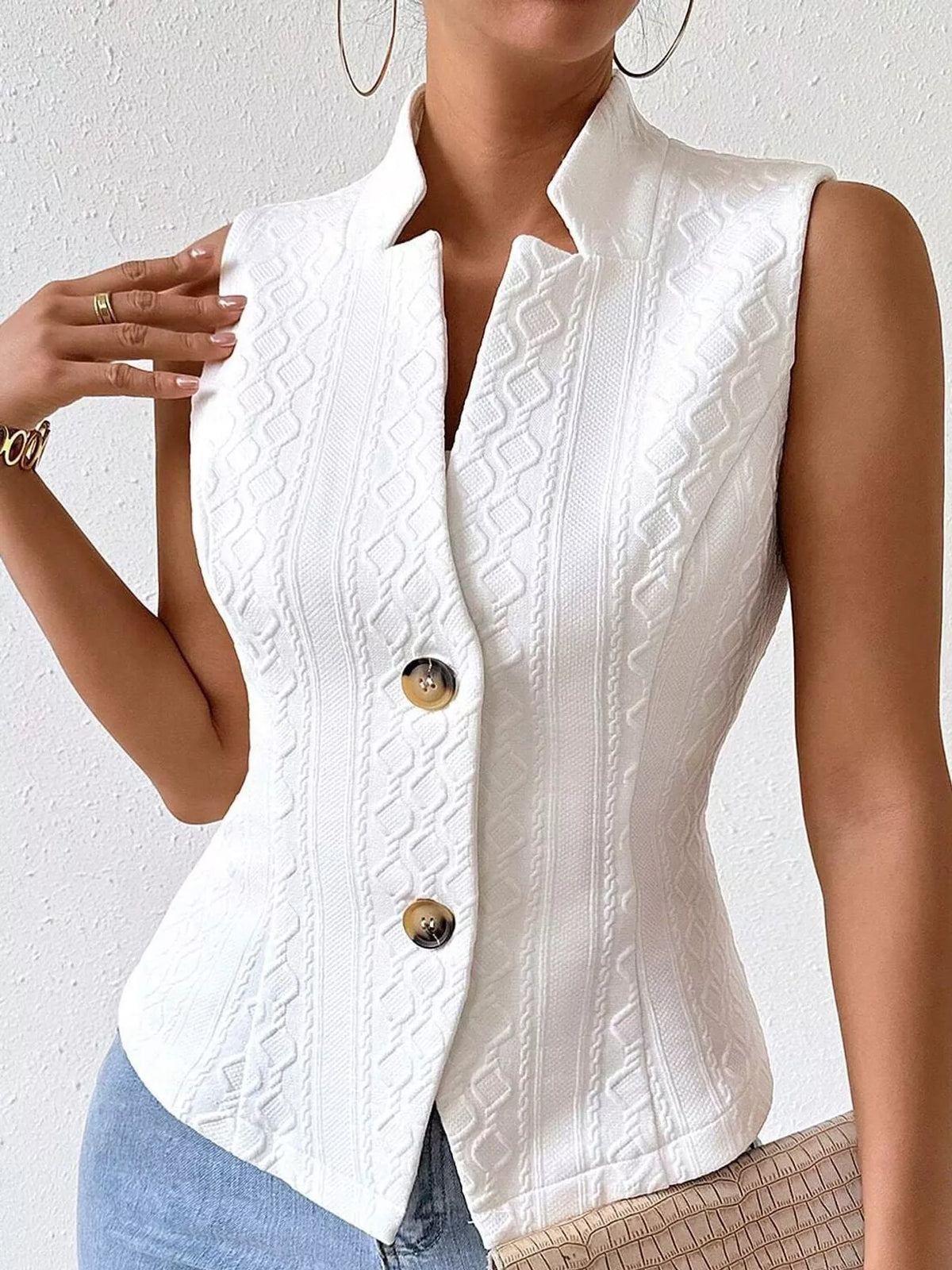 Textured Single-Breasted Vest Coat
