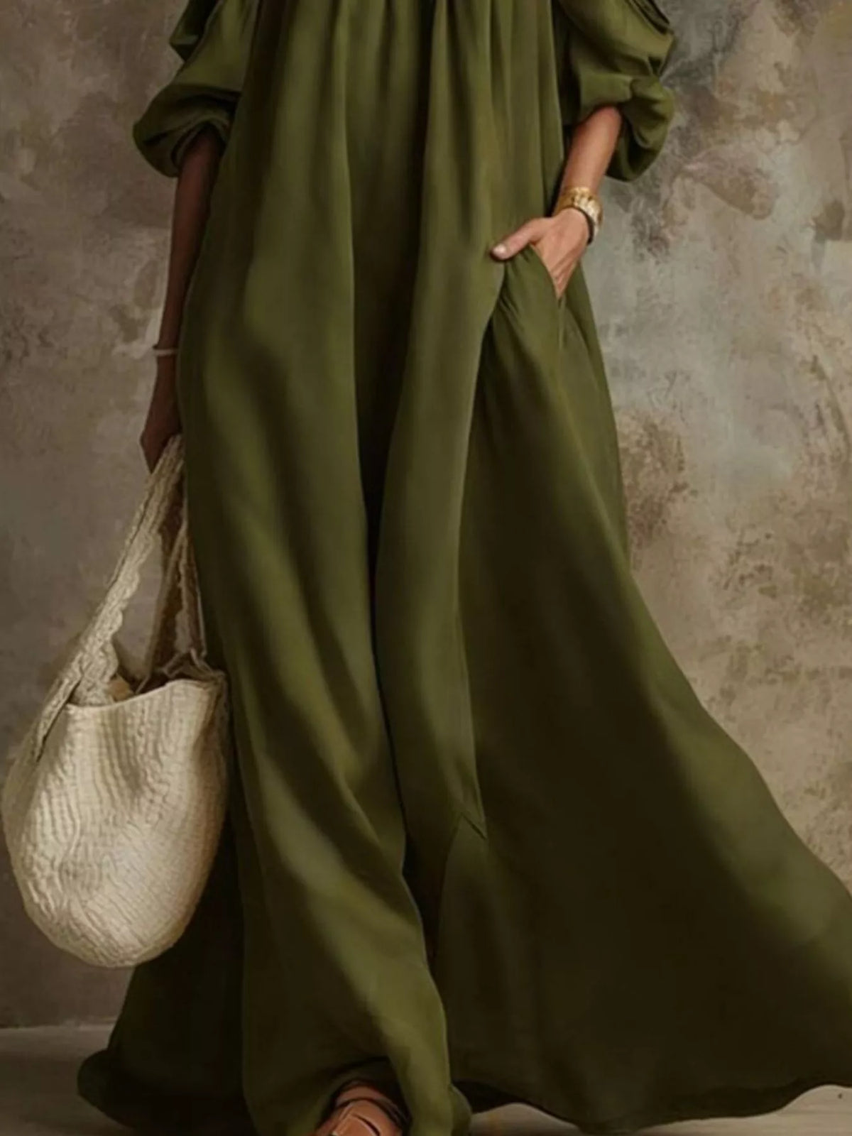 Cold-Shoulder Pocketed Maxi Dress