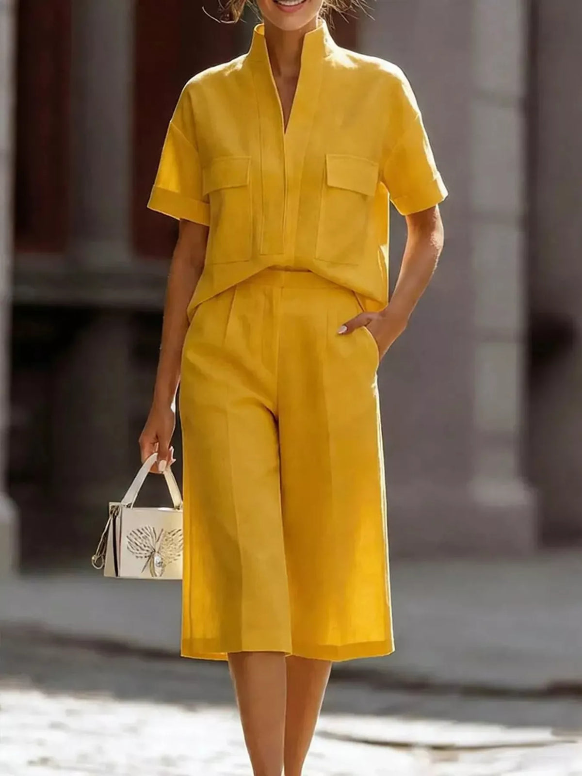 Short-Sleeve Shirt and Capris Two-Piece Set