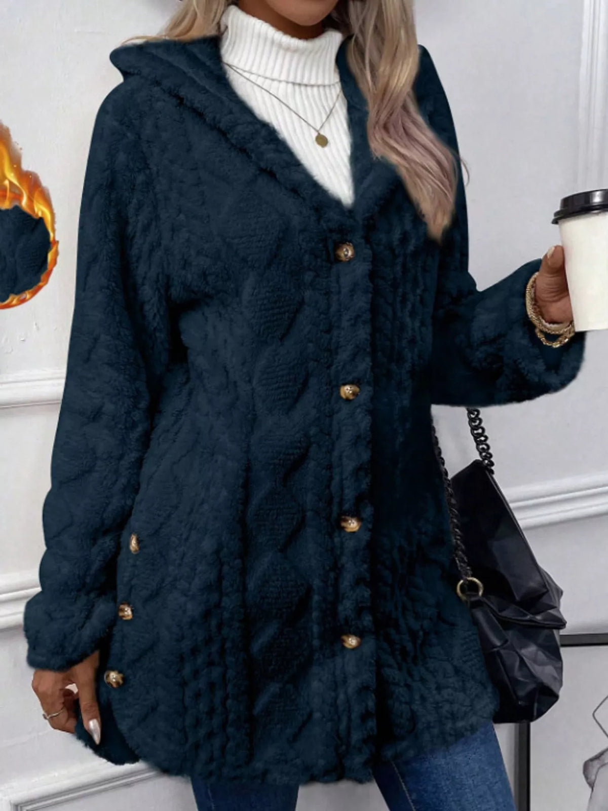 Cozy Cable-Knit Faux Fur Hooded Jacket