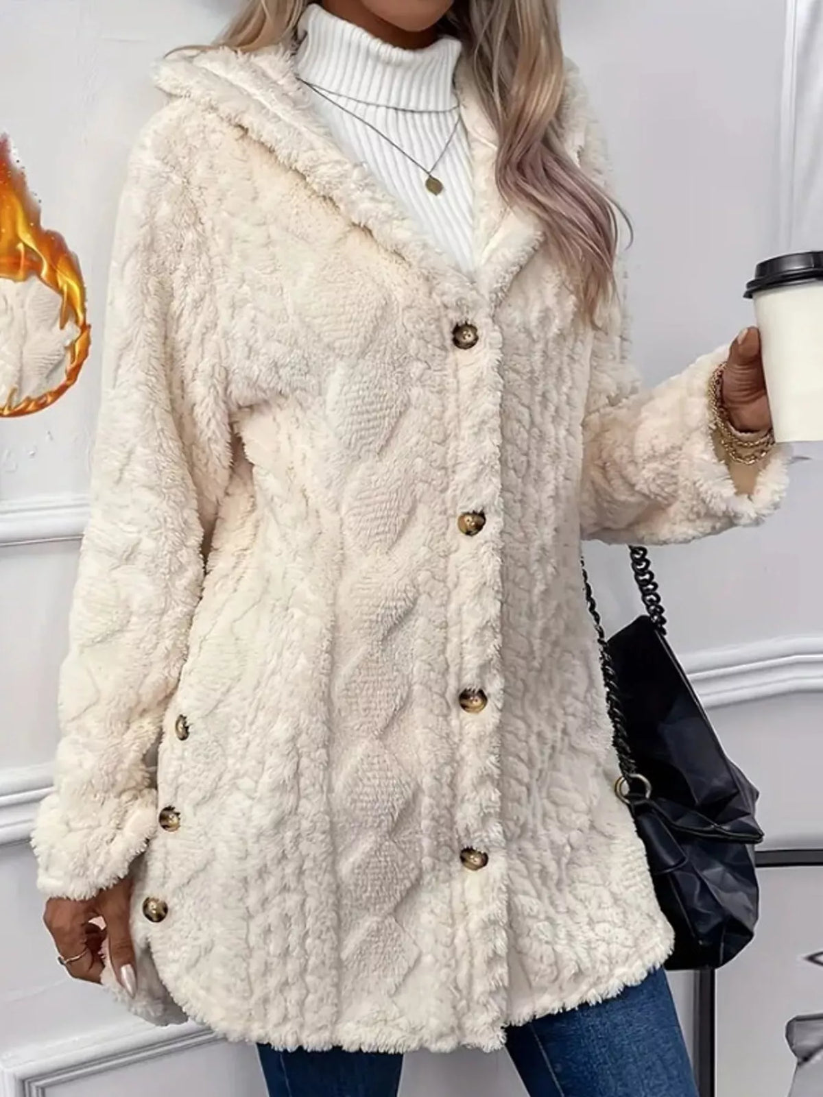 Cozy Cable-Knit Faux Fur Hooded Jacket