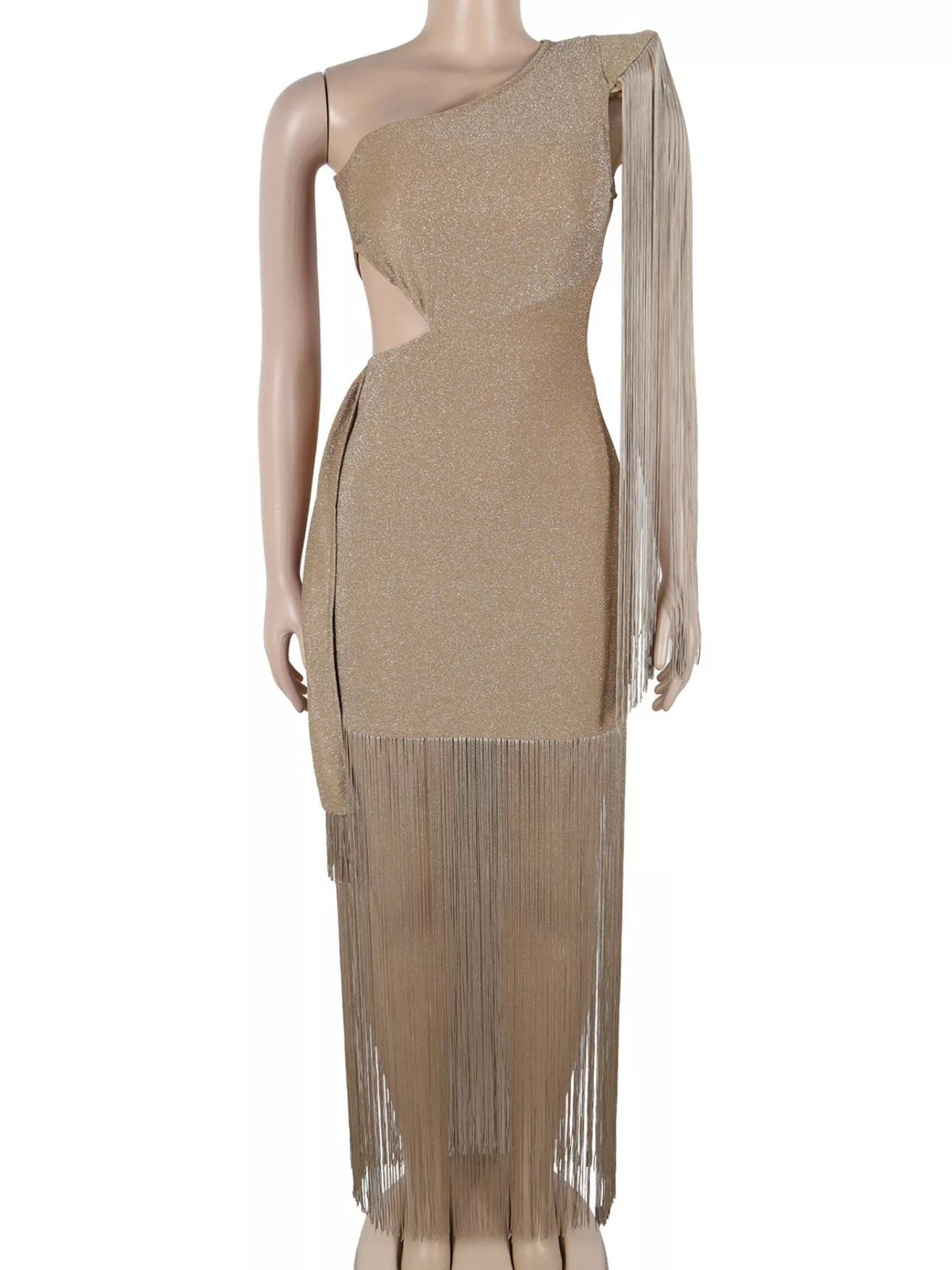 One-Shoulder Cutout Fringe Bodycon Dress