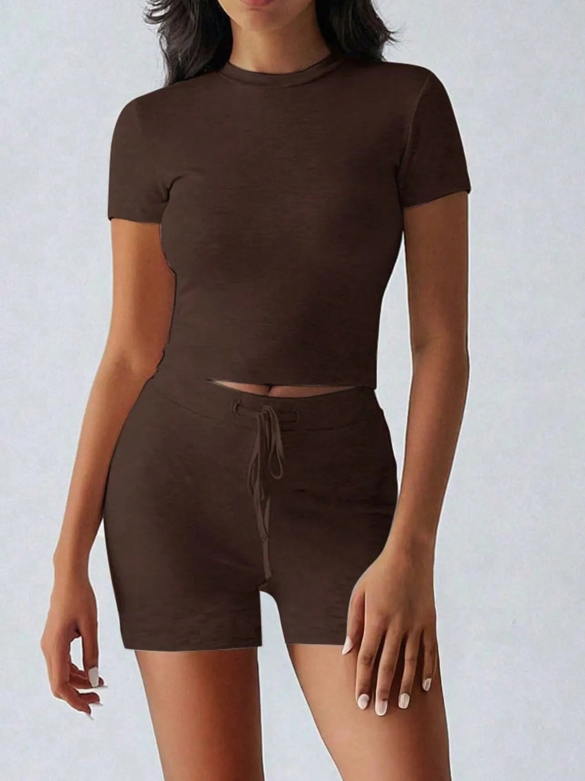 Ribbed Round Neck Top and Shorts Set