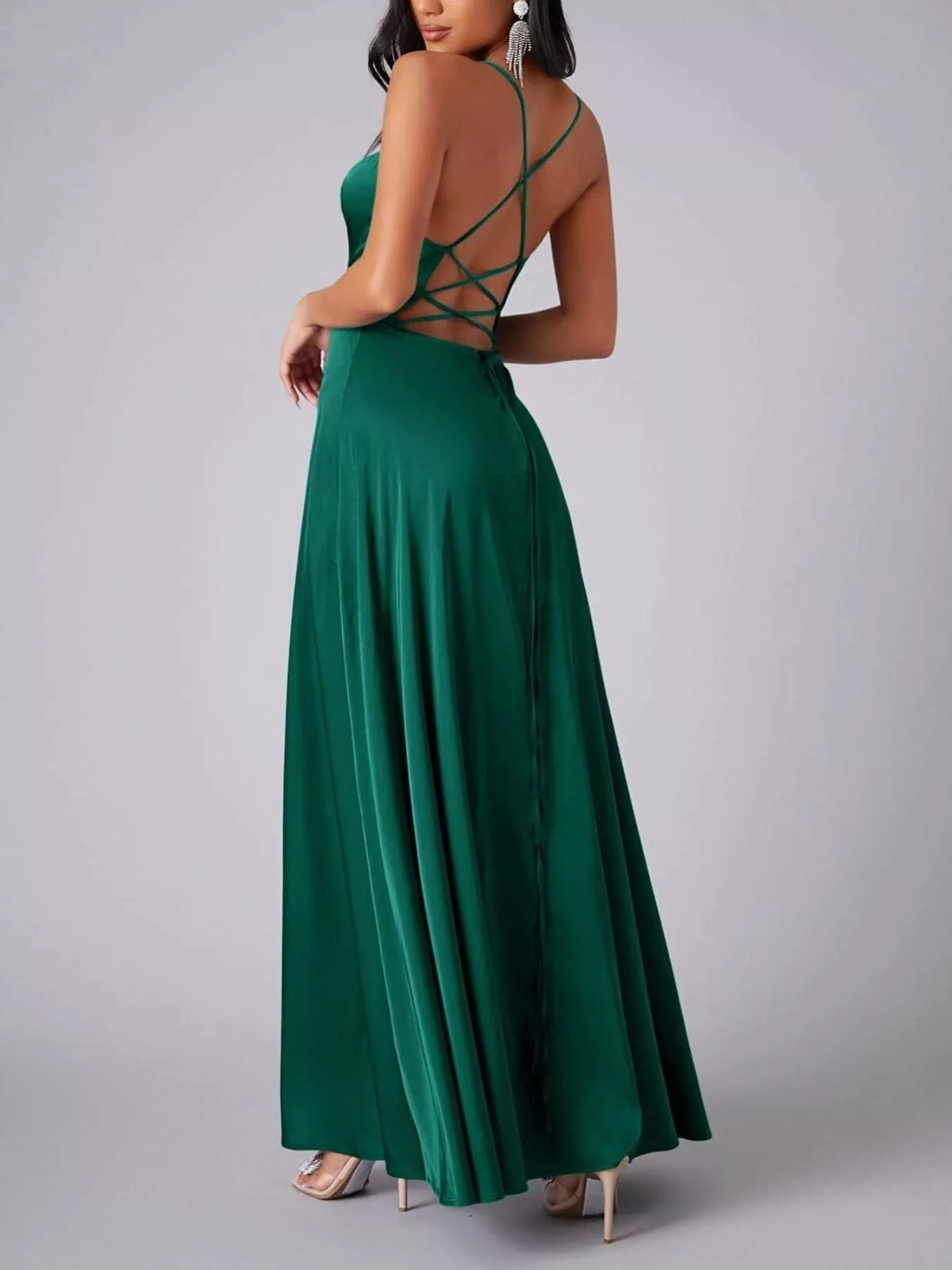 Crisscross Lace-Up Back Maxi Dress by Elegant Elements