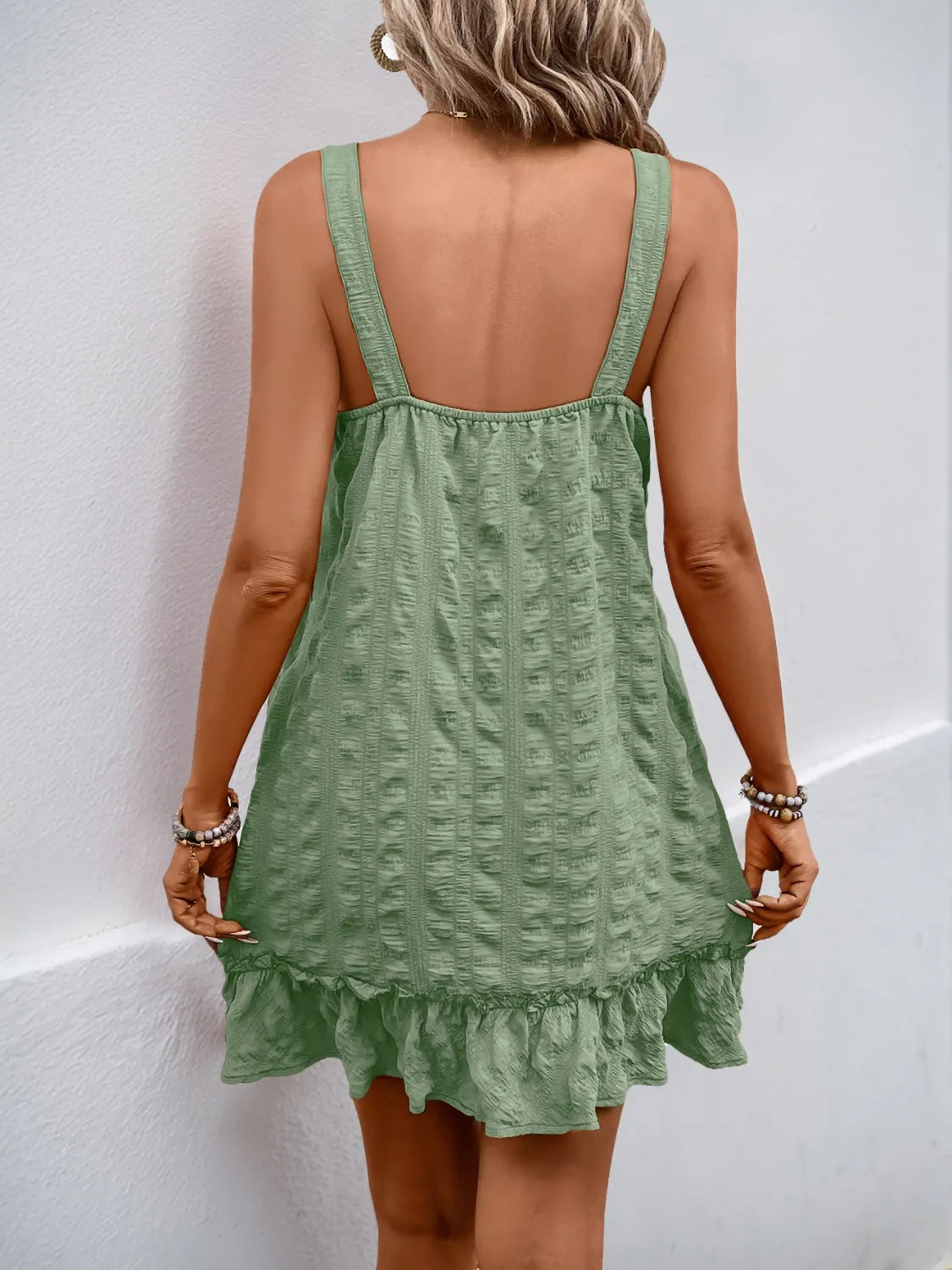 Ruffled Square Neck Dress in Gum Leaf