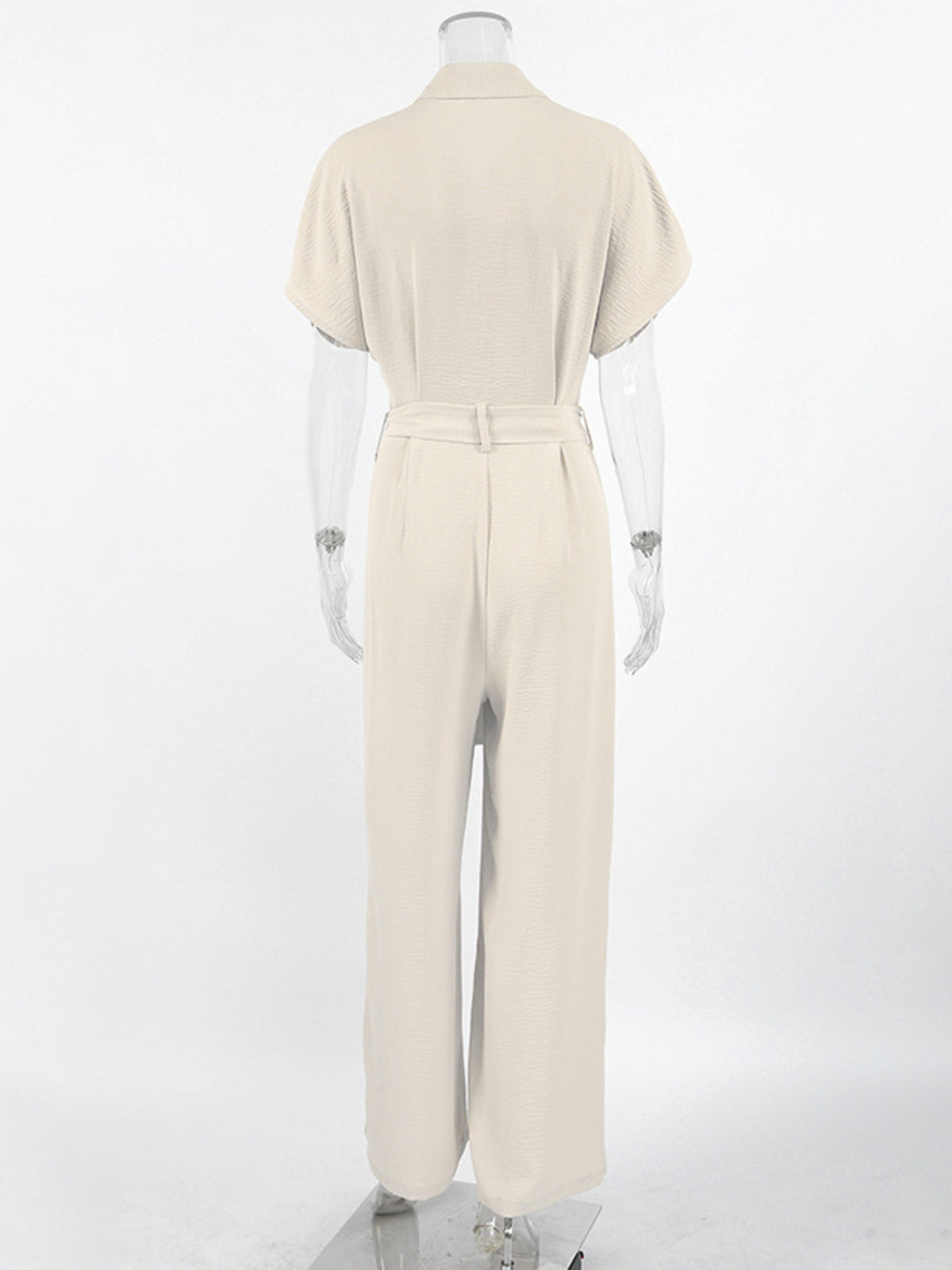 Chest Pocket Wide-Leg Jumpsuit in Beige