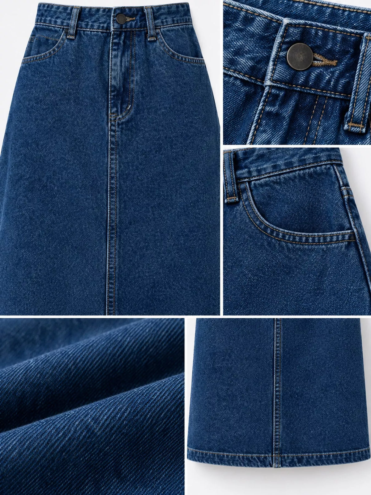 High-Waisted Vintage Wash Midi Denim Skirt