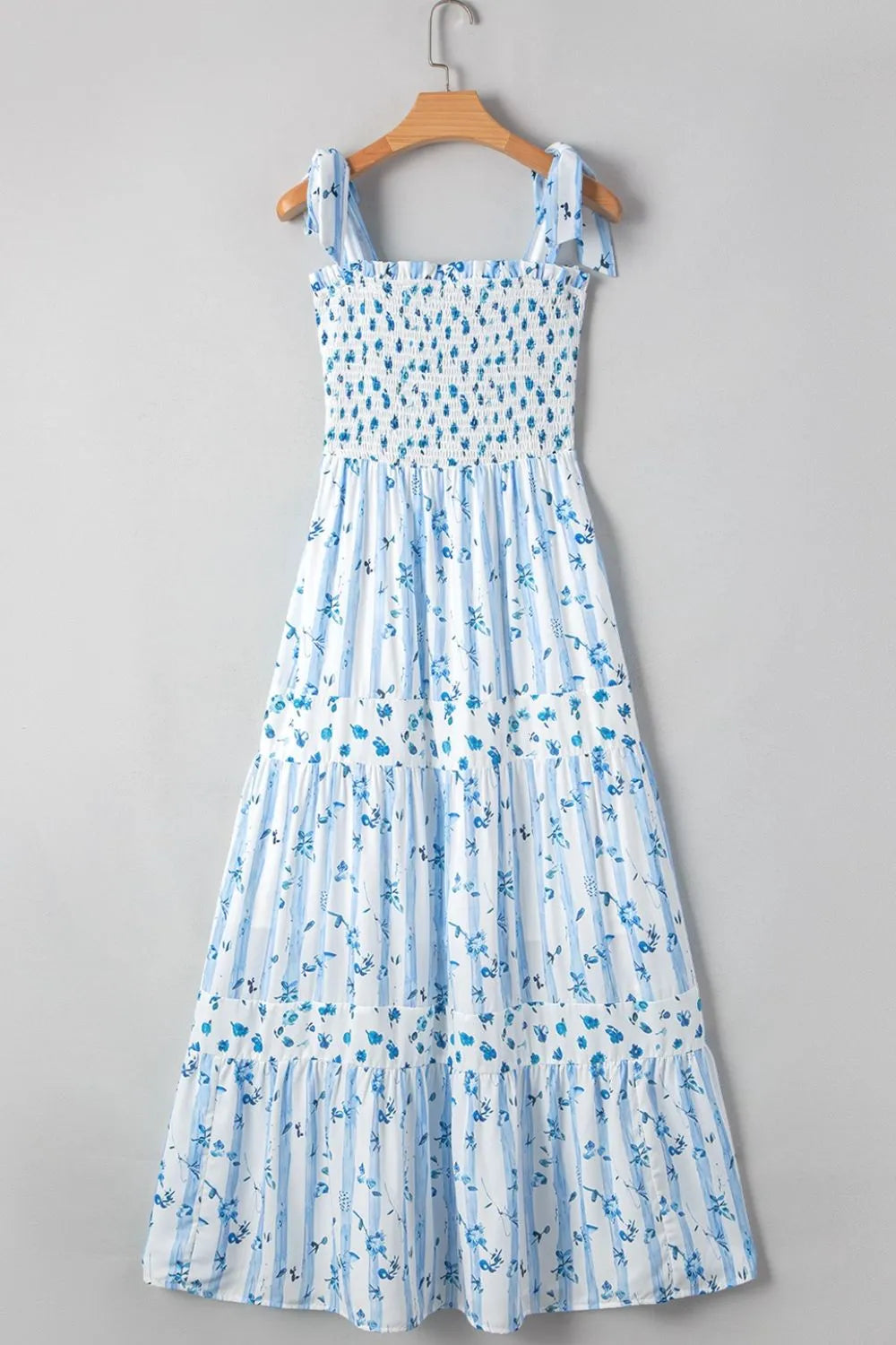 Floral Smocked Tiered Dress in Light Blue