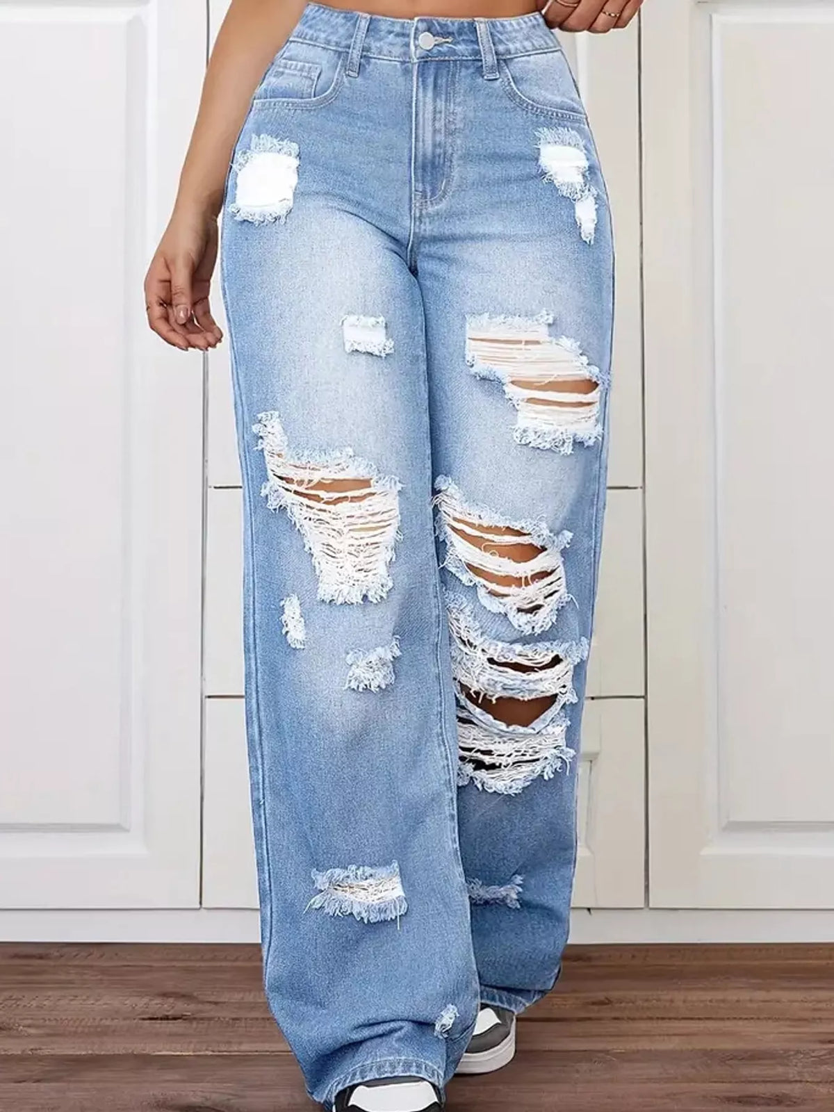 Distressed Wide-Leg Jeans