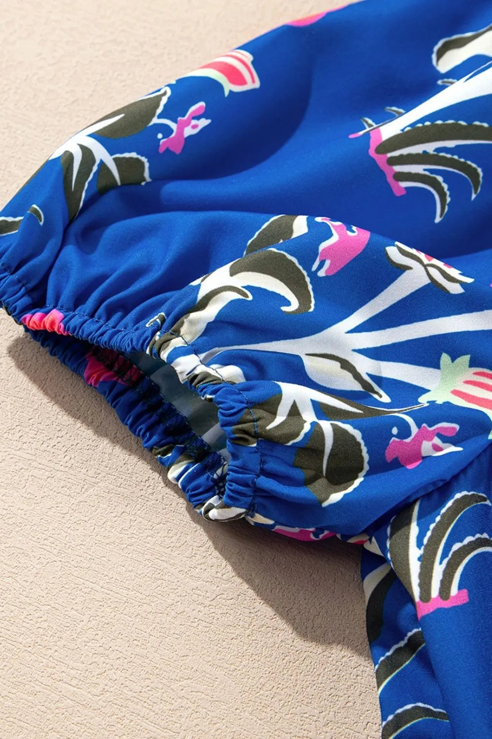 Floral Notched Puff Sleeve Dress in Royal Blue
