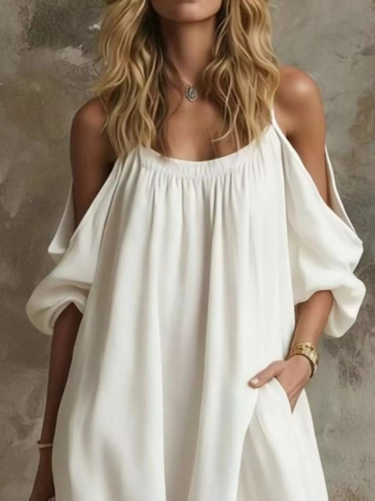 Cold-Shoulder Pocketed Maxi Dress