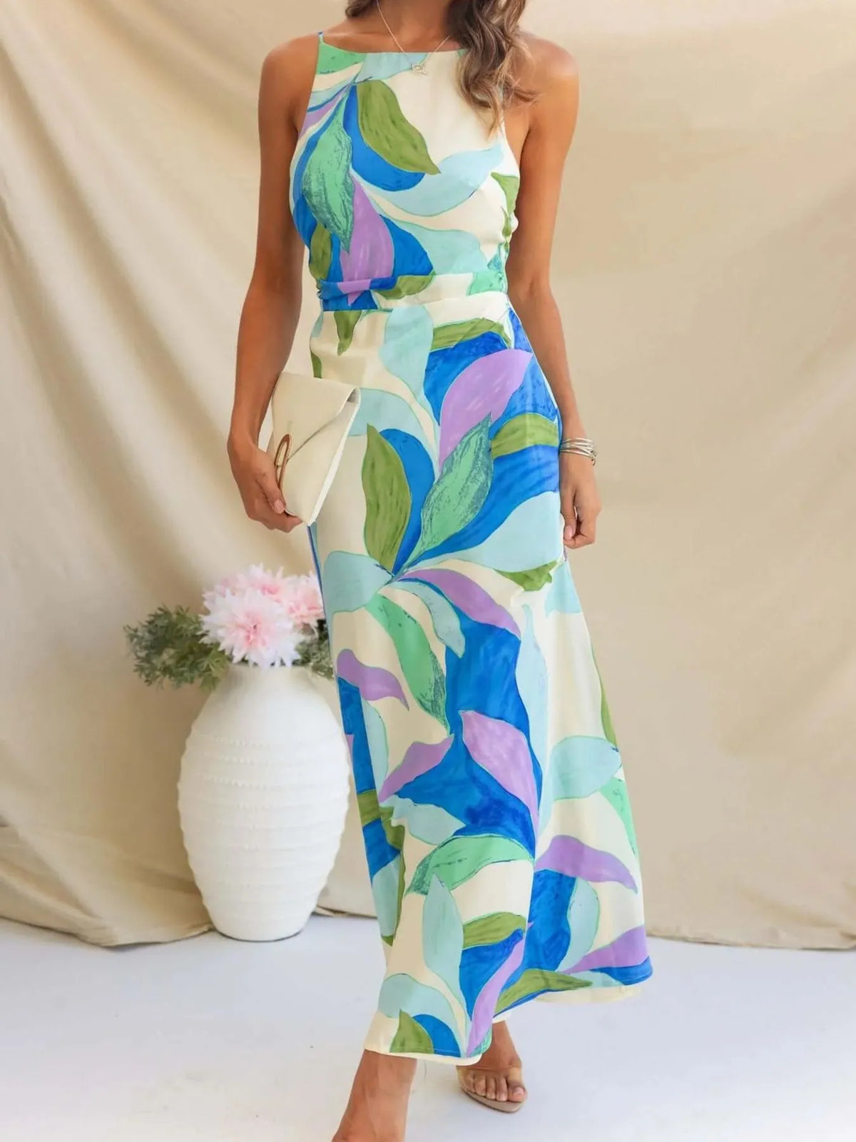 Backless Printed Maxi Dress