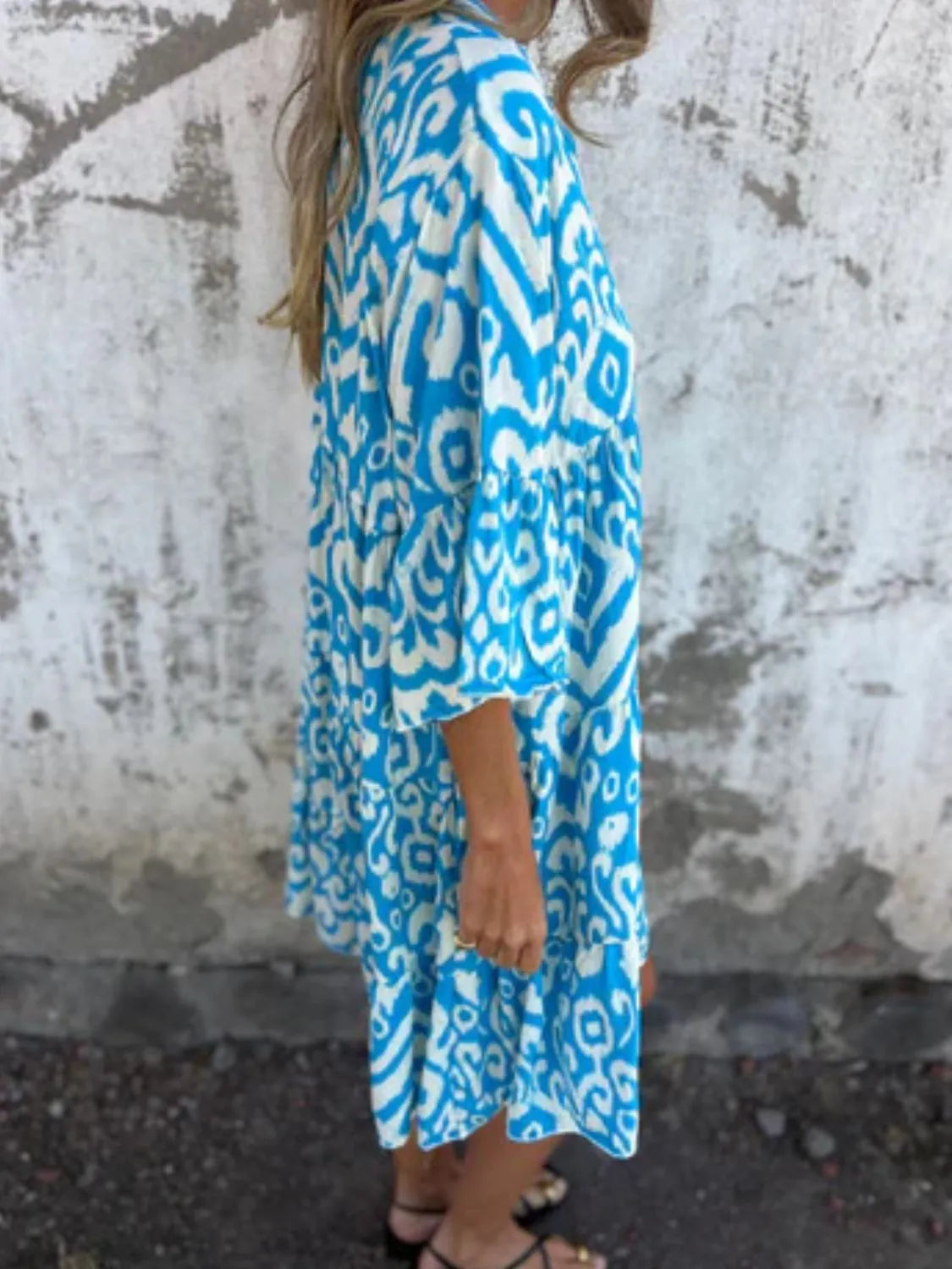 Notched Half Sleeve Printed Plus Size Dress