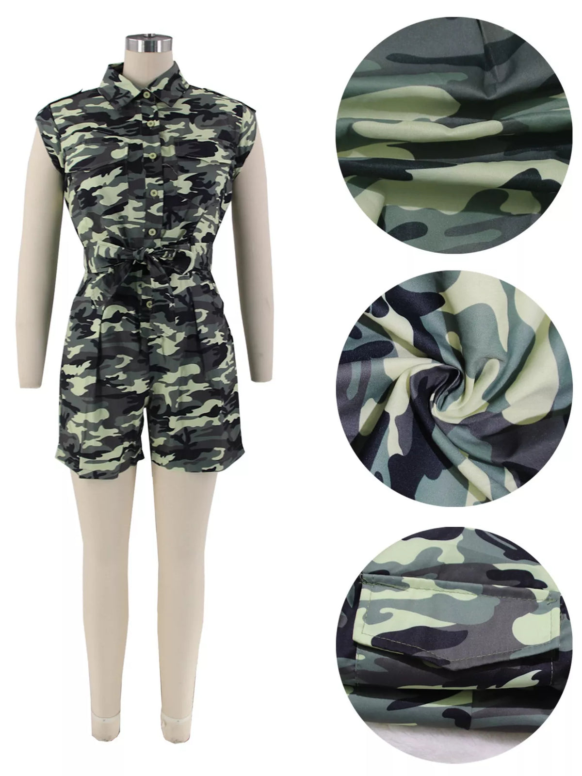 Button Front Romper in Camouflage