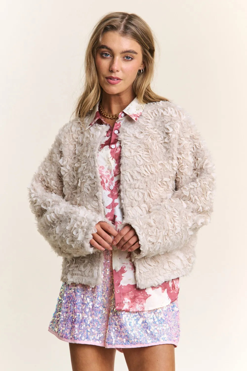 Mixed Fabric Jacket in Ash Beige by J.NNA