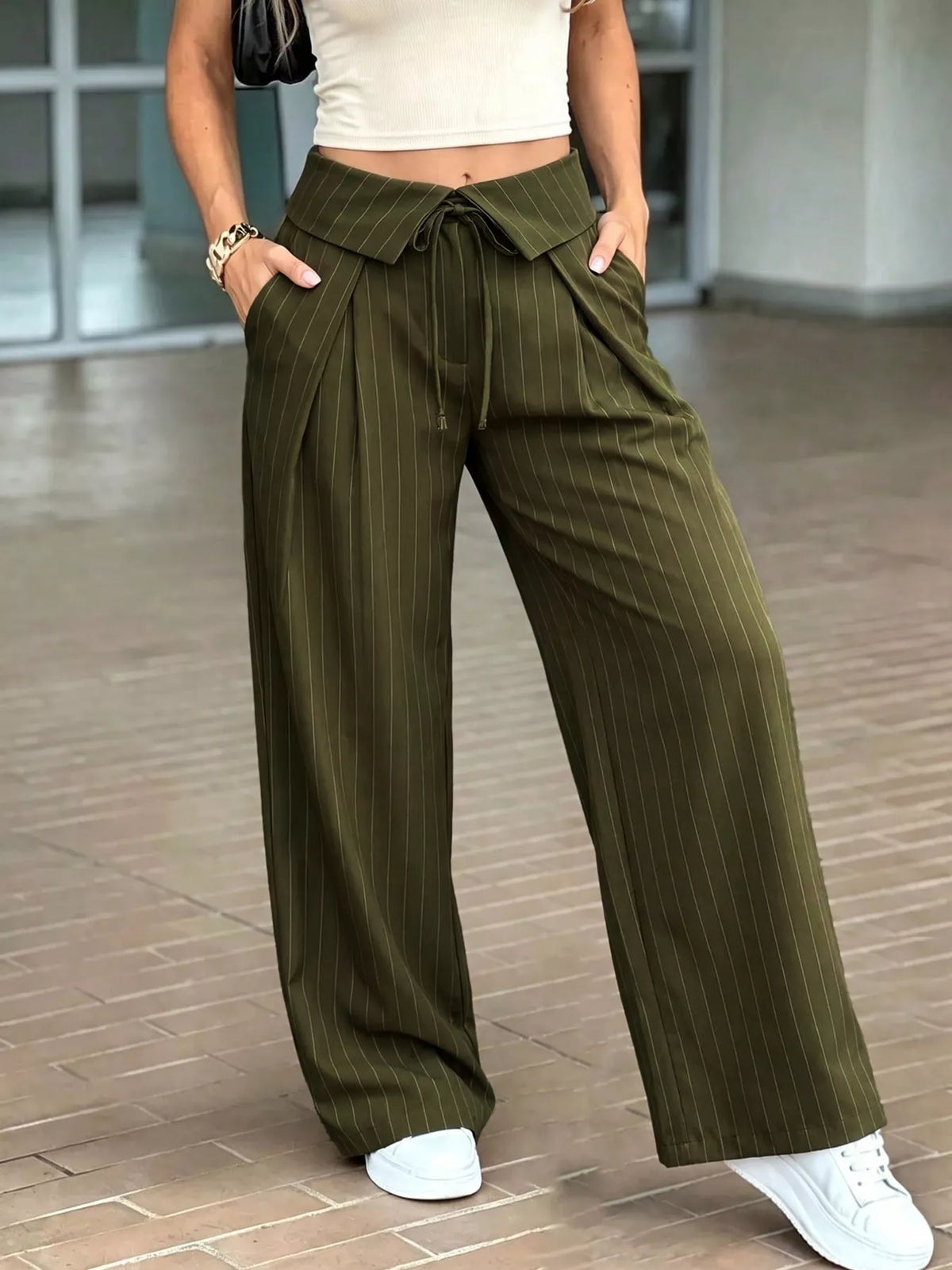 High-Waisted Pinstripe Wide-Leg Pants