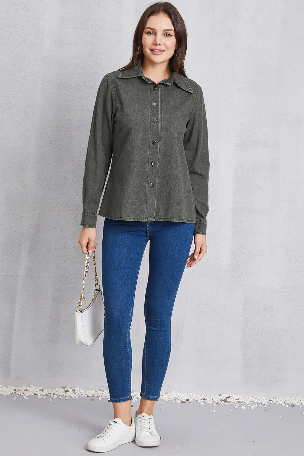 Collared Denim Top in Dark Gray by Y.Y@Denim