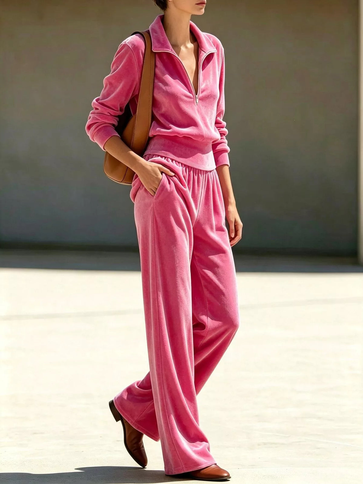 Half-Zip Sweatshirt and Wide-Leg Pants Set