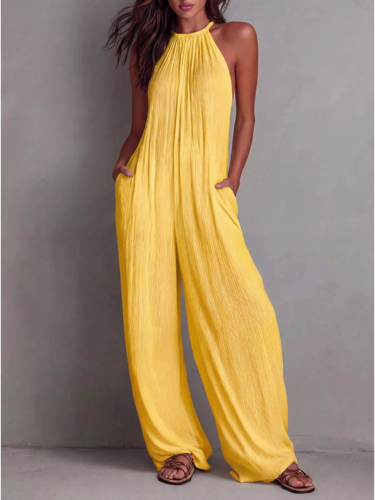 Sleeveless Zip-Front Wide Leg Jumpsuit