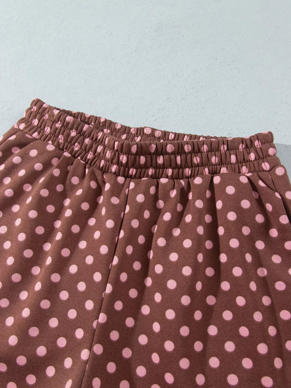 Polka Dot Baggy Pullover & Shorts Set in Beige