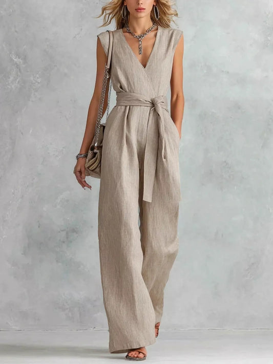 Tied Sleeveless Wide Leg Jumpsuit