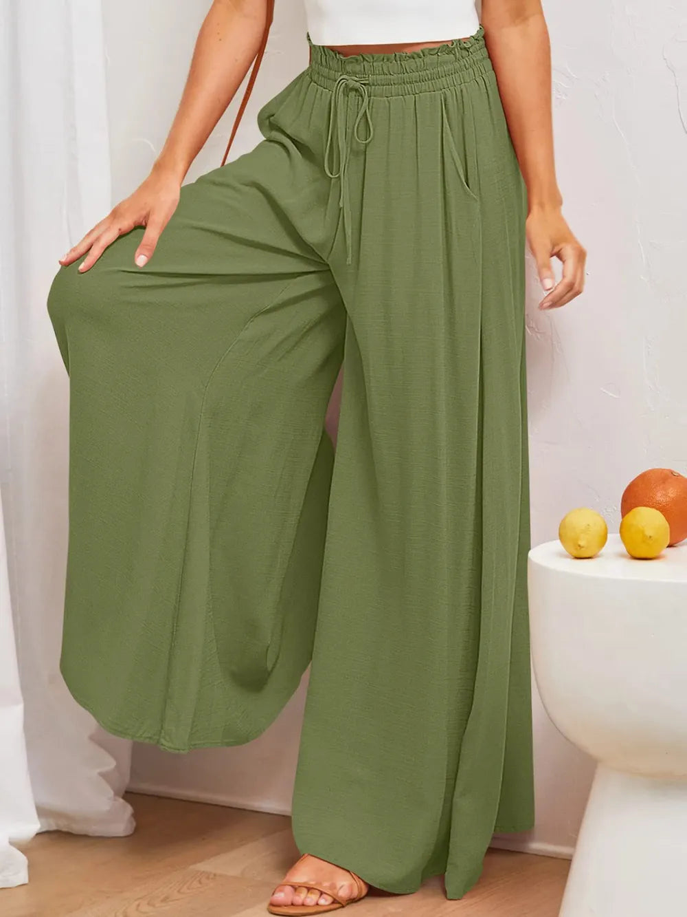 Opaque Wide Leg Pants with Pockets