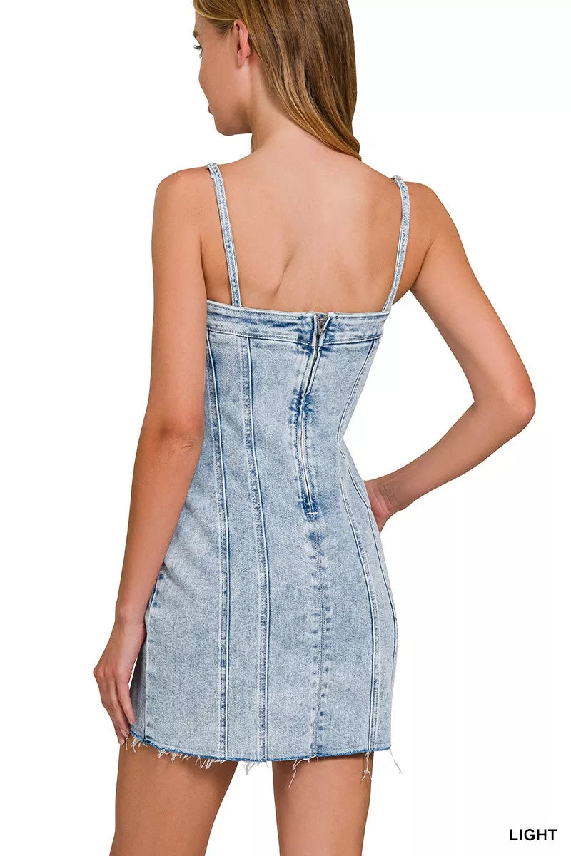 Zenana Spaghetti Strap Denim Dress in Light Wash