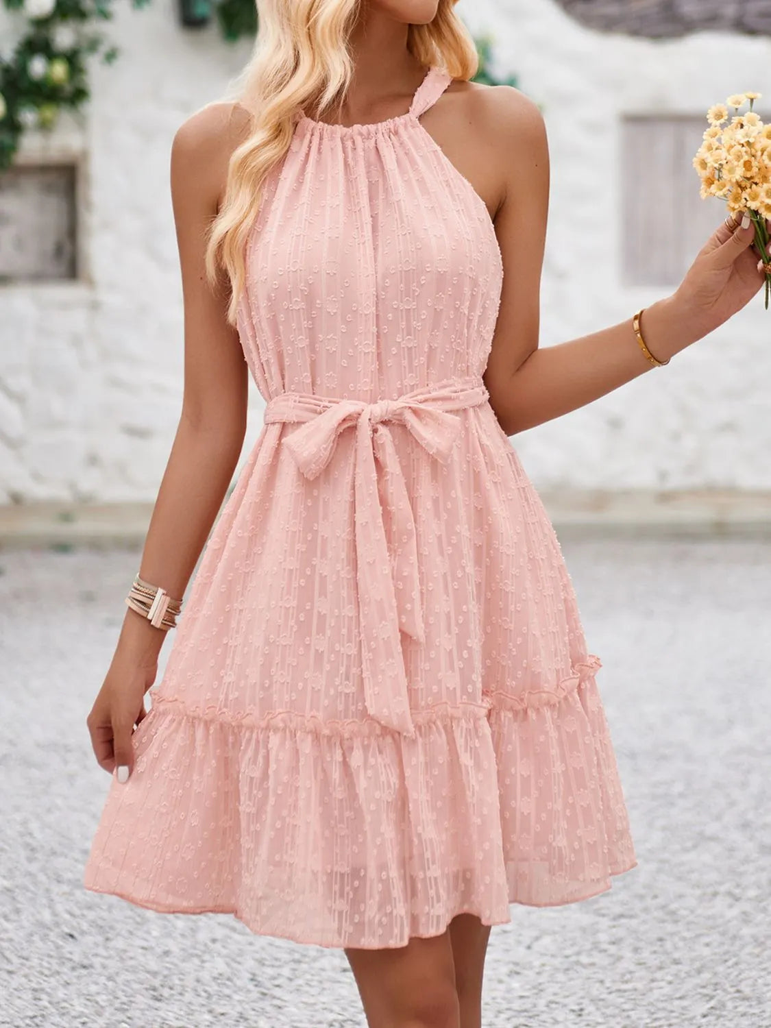 Tied Frill Sleeveless Mini Cami Dress by Golden Gueen