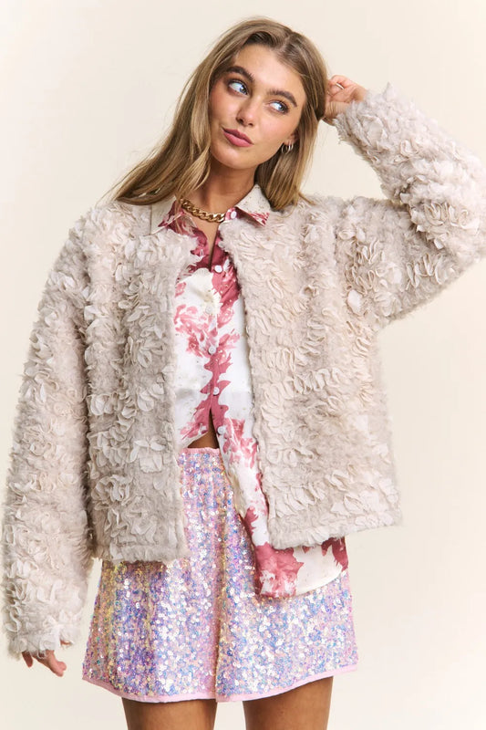 Mixed Fabric Jacket in Ash Beige by J.NNA