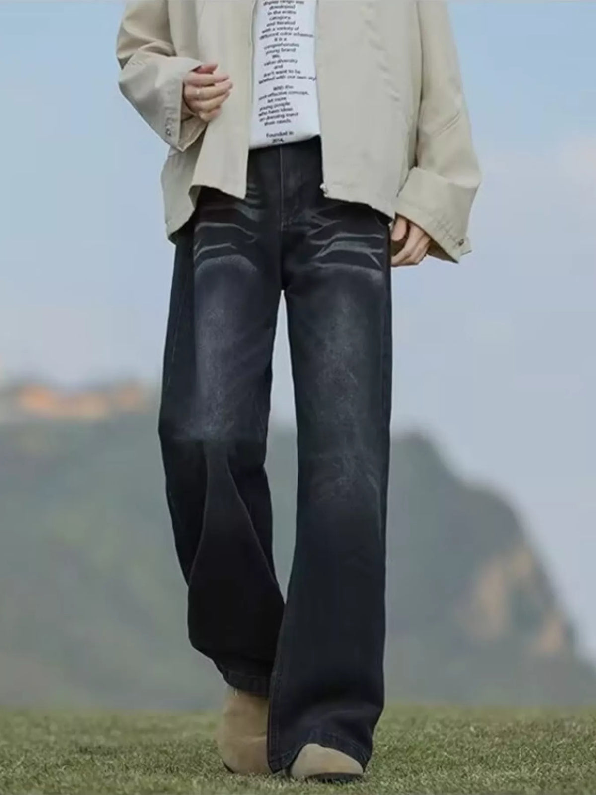 Vintage Wash Wide Leg Jeans