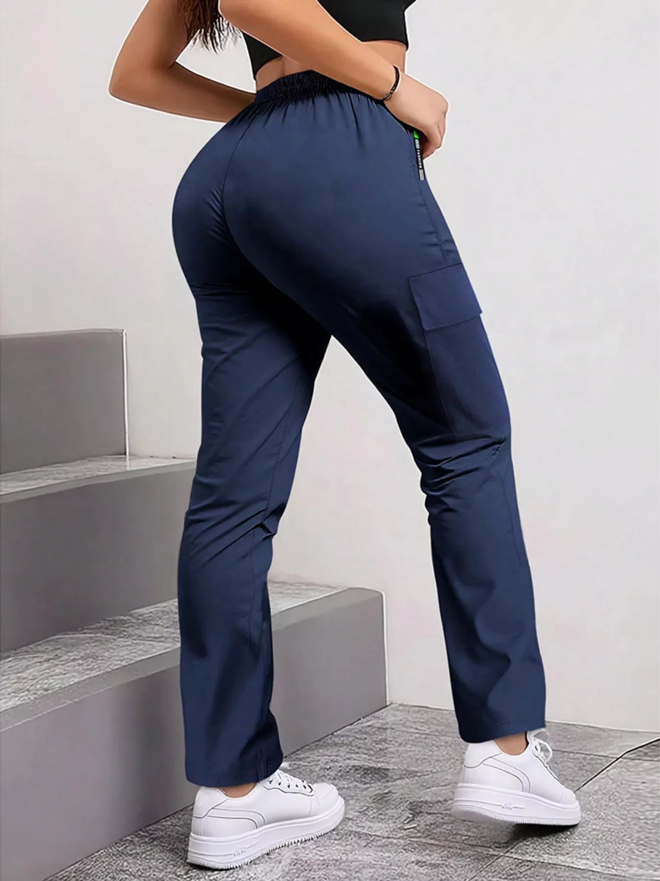 Drawstring Cargo Pants with Zip Pocket