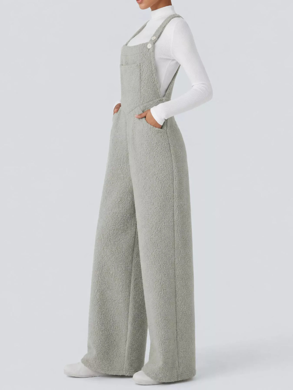 Mock Neck Top and Fleece Overalls Set