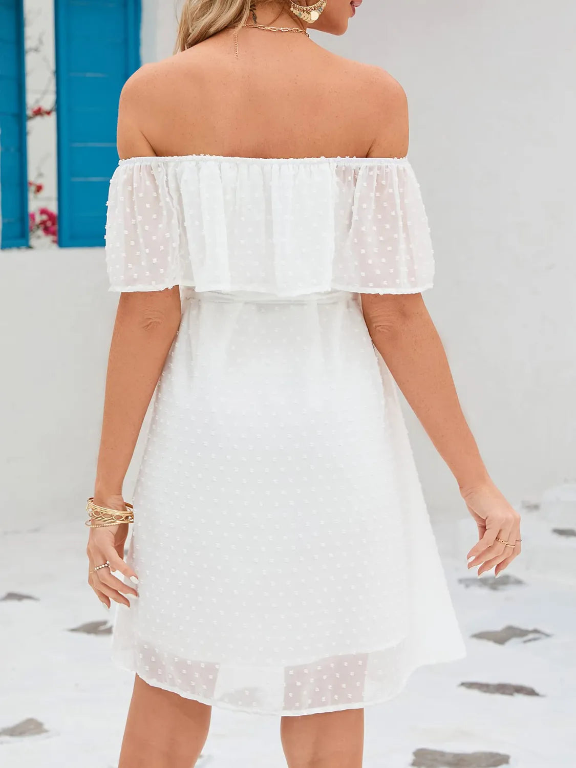 Belted Off-Shoulder Mini Dress in White