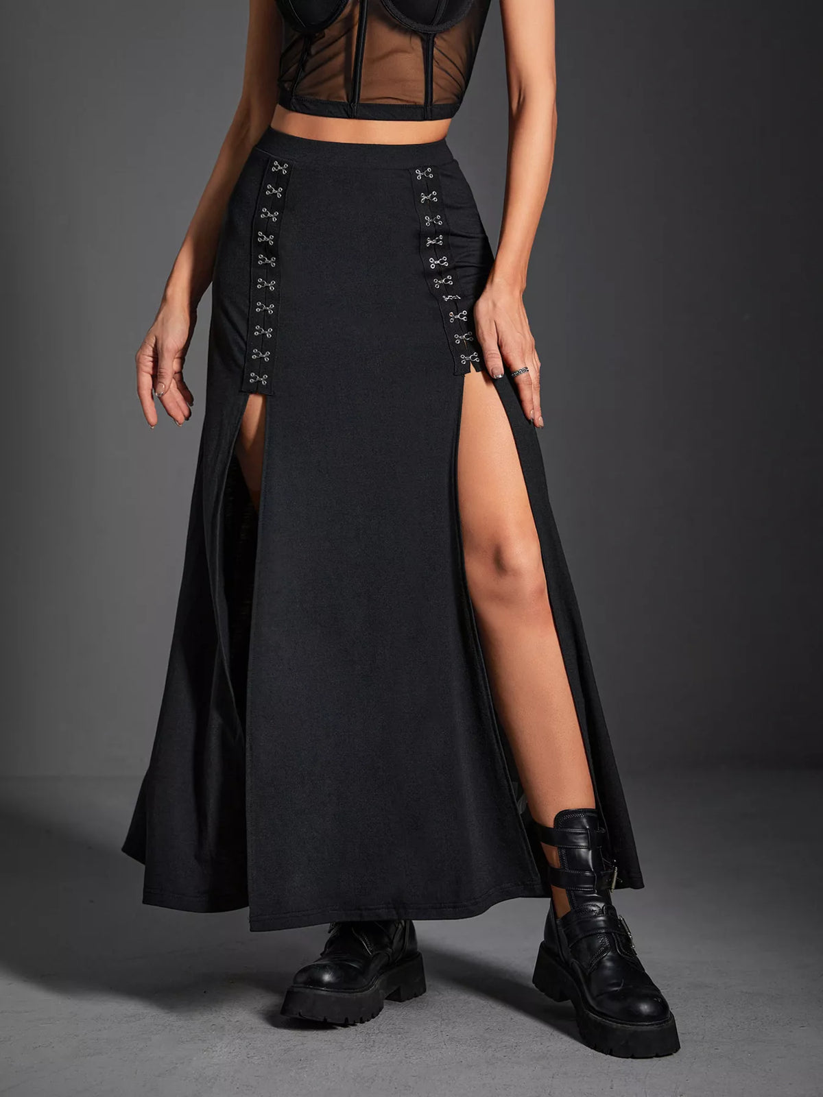 High Waist Slit Skirt in Black by Elegant Elements