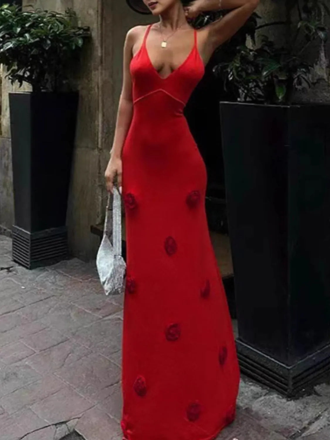 Backless Flower Maxi Cami Dress